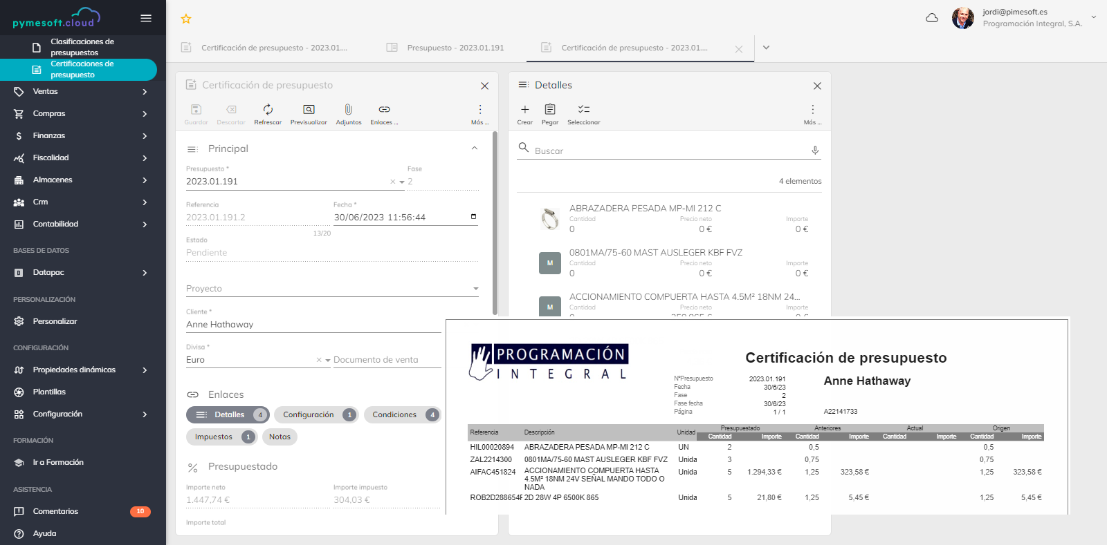 cerificaciones de presupuestos